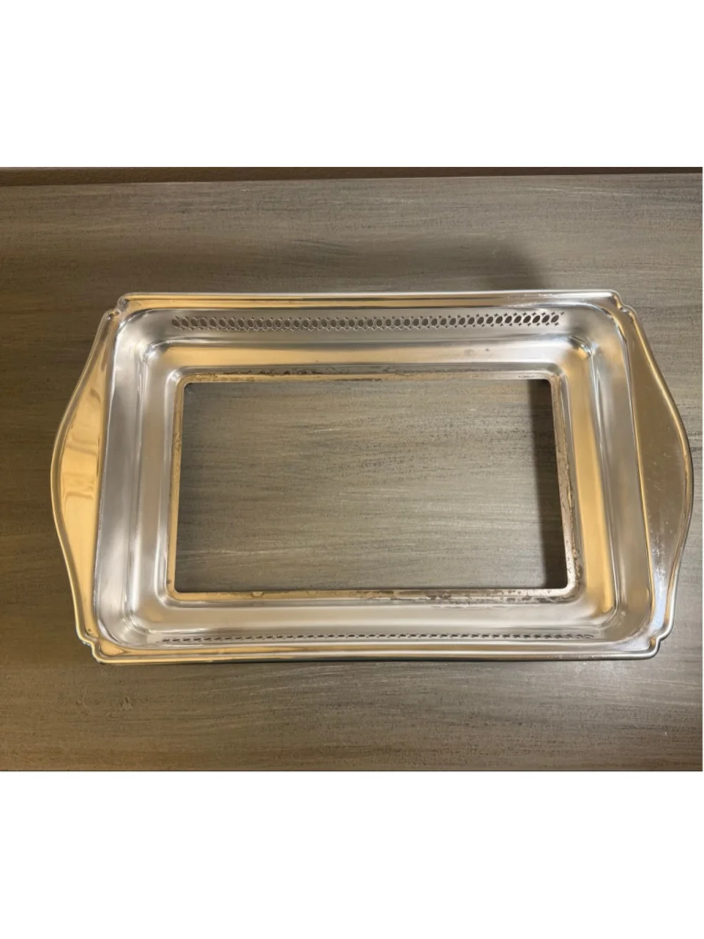 Vintage Silverplate Casserole Holder Tray Pierced Gallery Footed Fits Pyrex Dish